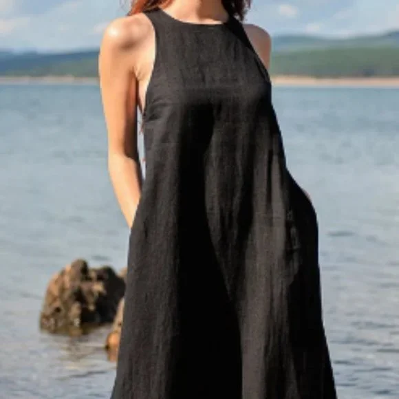 Dresses | Linen Dress For Women Linen Maxi Dress Minimalist Black Dress  Summer Dress P | Poshmark